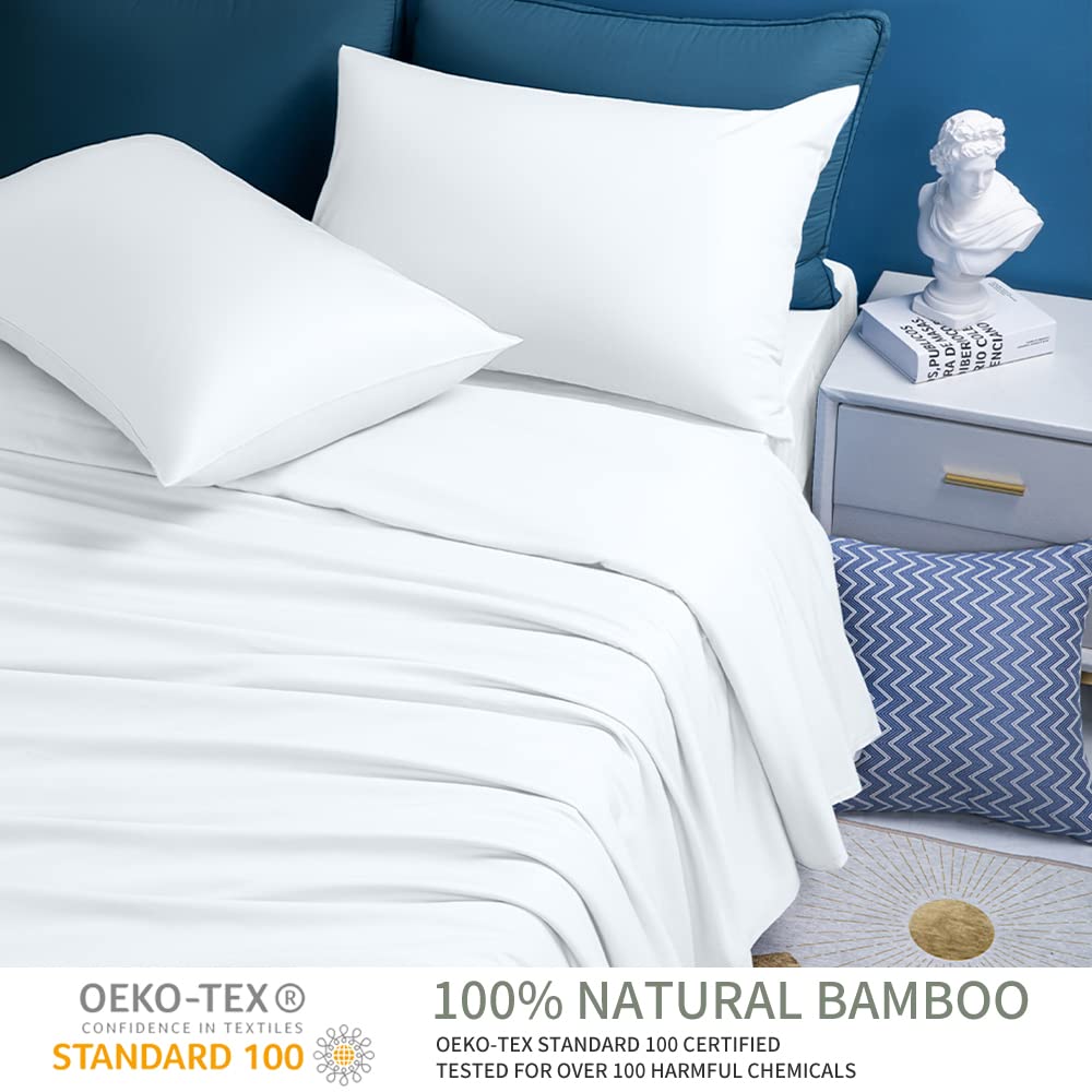 Shilucheng 100% Cooling Bamboo_ Sheets Set- Cal King Size 1800 Thread Count Soft Bed Sheets,16 Inch Deep Pocket,Breathable,Comfortable And Pilling Resistant -4Pc(Cal King,White)